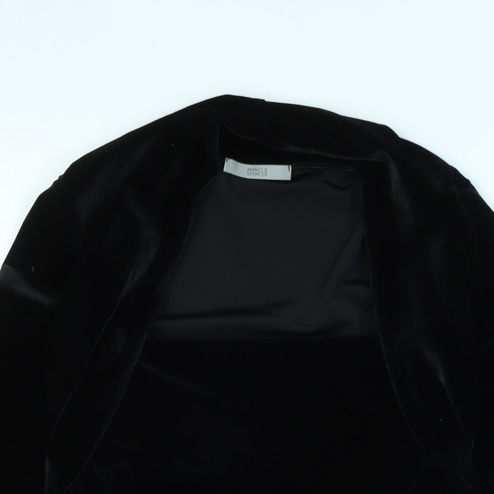 Marks and Spencer Womens Black Polyester Jersey Blouse Size 14 Square Neck - velvet feel / look