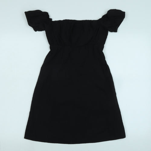 ASOS Womens Black Cotton A-Line Size 8 Square Neck - Off the shoulder