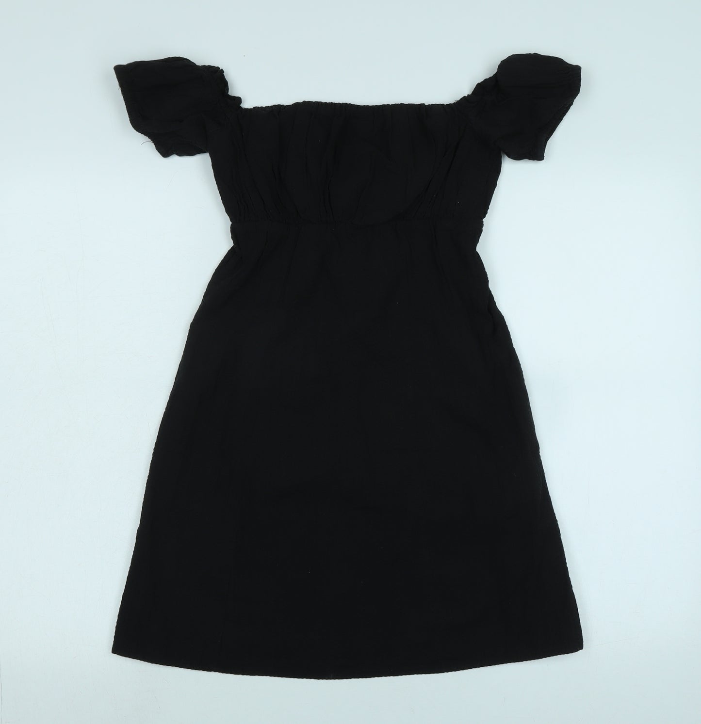 ASOS Womens Black Cotton A-Line Size 8 Square Neck - Off the shoulder