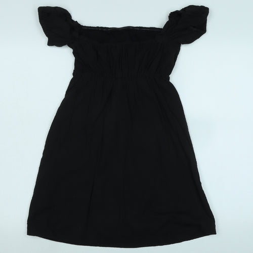 ASOS Womens Black Cotton A-Line Size 8 Square Neck - Off the shoulder