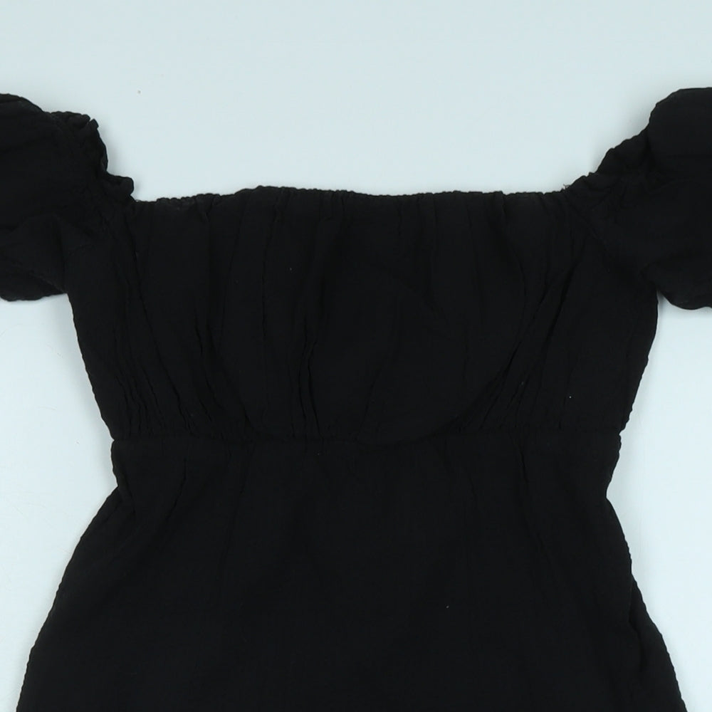 ASOS Womens Black Cotton A-Line Size 8 Square Neck - Off the shoulder
