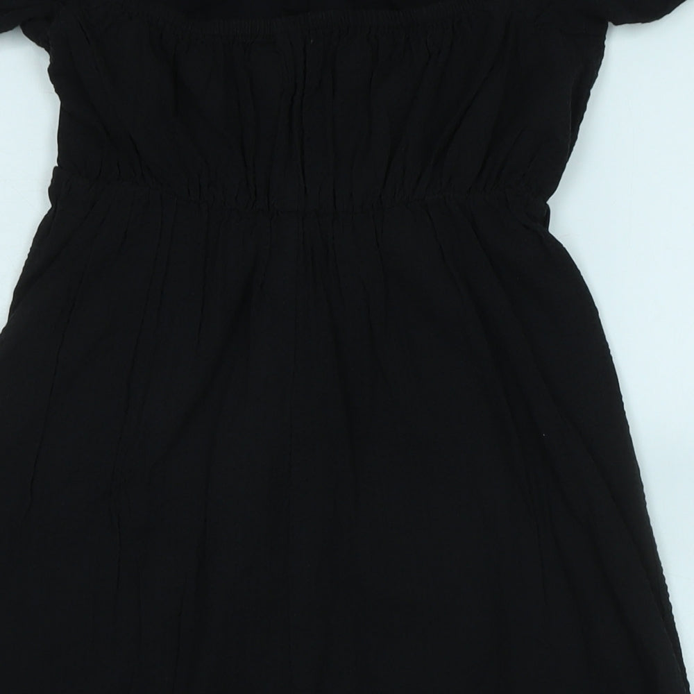 ASOS Womens Black Cotton A-Line Size 8 Square Neck - Off the shoulder