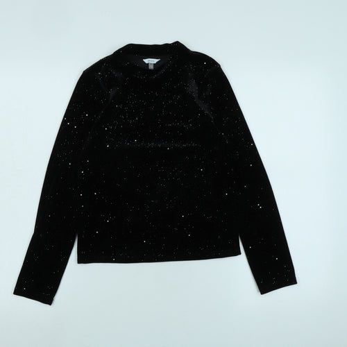 John Lewis Womens Black Polyester Jersey Blouse Size 12 Crew Neck - Sparkly / stars