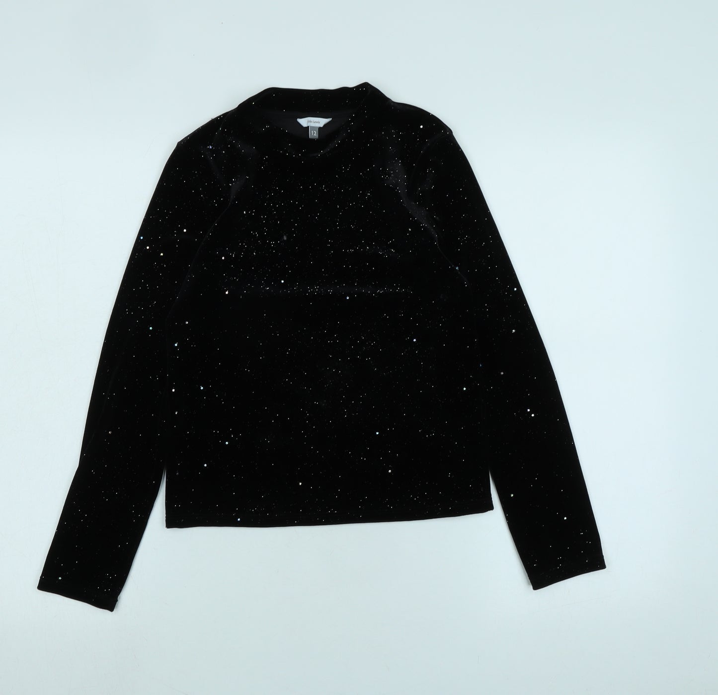 John Lewis Womens Black Polyester Jersey Blouse Size 12 Crew Neck - Sparkly / stars