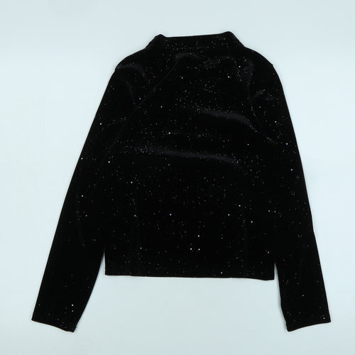 John Lewis Womens Black Polyester Jersey Blouse Size 12 Crew Neck - Sparkly / stars