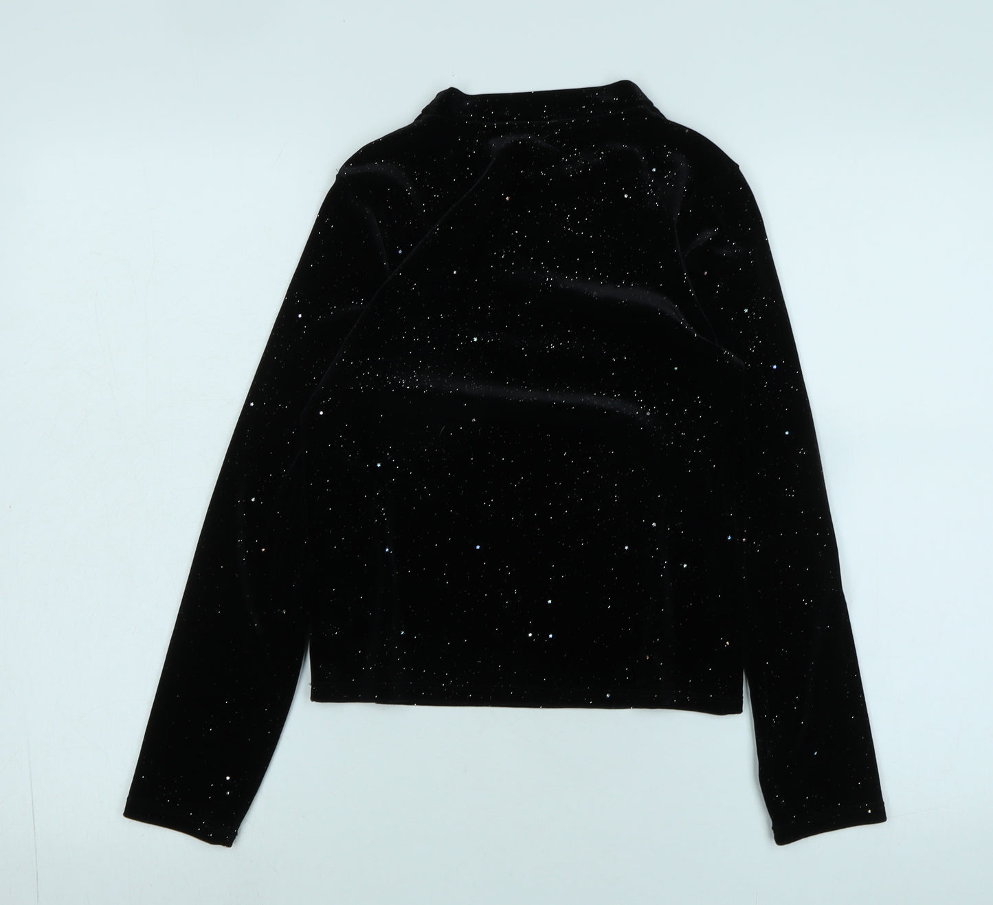 John Lewis Womens Black Polyester Jersey Blouse Size 12 Crew Neck - Sparkly / stars