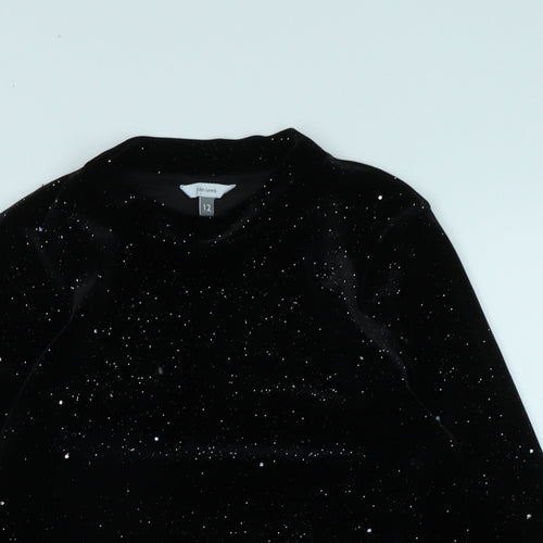 John Lewis Womens Black Polyester Jersey Blouse Size 12 Crew Neck - Sparkly / stars