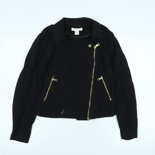 H&M Womens Black Biker Jacket Size 8 Zip