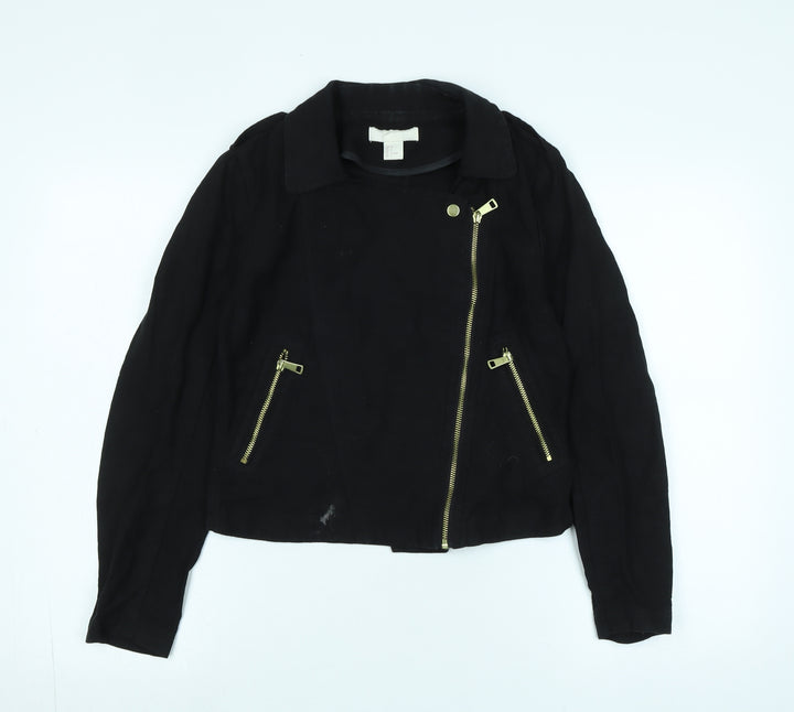H&M Womens Black Biker Jacket Size 8 Zip