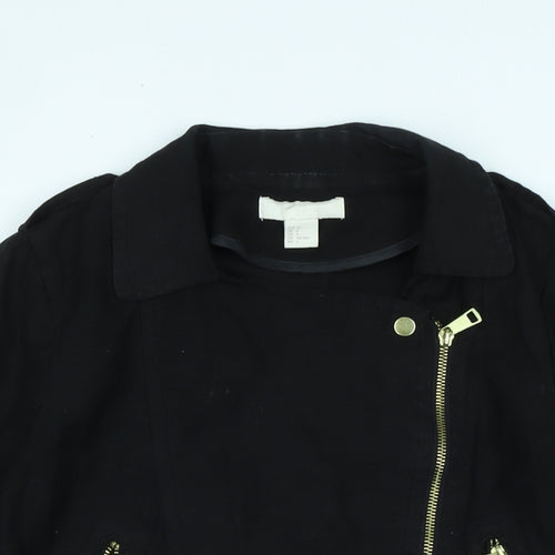 H&M Womens Black Biker Jacket Size 8 Zip