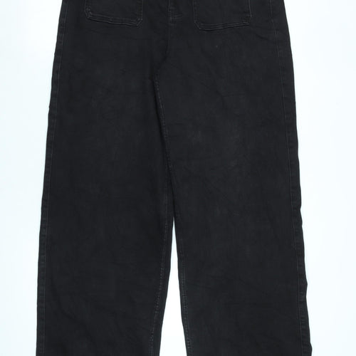 Per Una Womens Black Cotton Blend Wide-Leg Jeans Size 14 L32 in Regular Zip