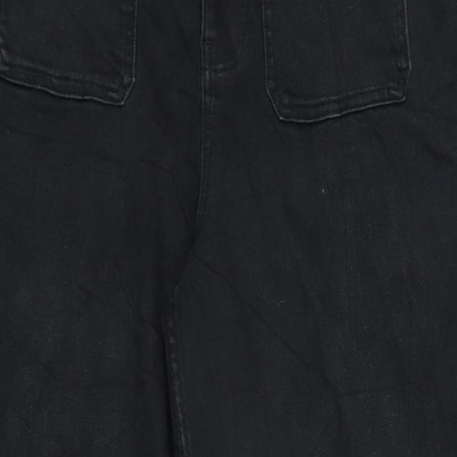 Per Una Womens Black Cotton Blend Wide-Leg Jeans Size 14 L32 in Regular Zip