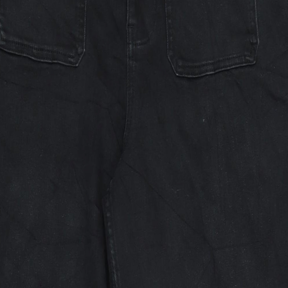 Per Una Womens Black Cotton Blend Wide-Leg Jeans Size 14 L32 in Regular Zip