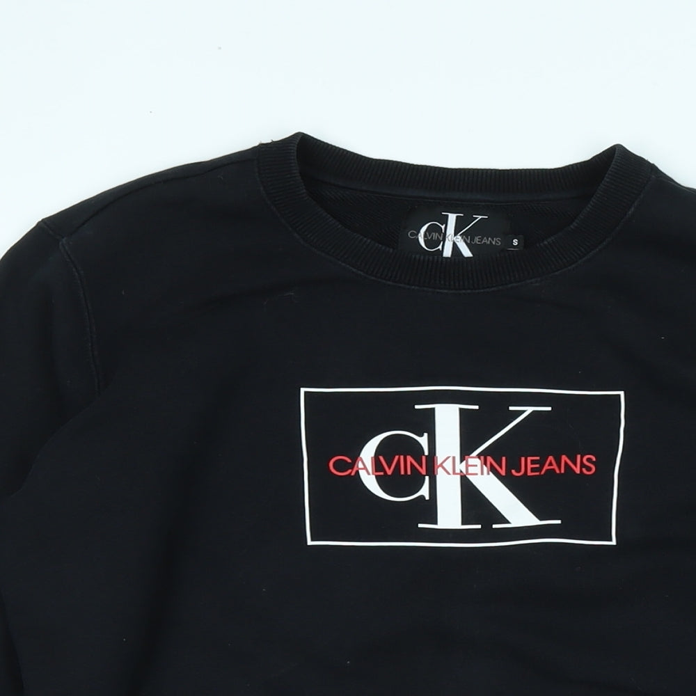 Calvin Klein Womens Black Cotton Blend Pullover Sweatshirt Size S - Logo -CK
