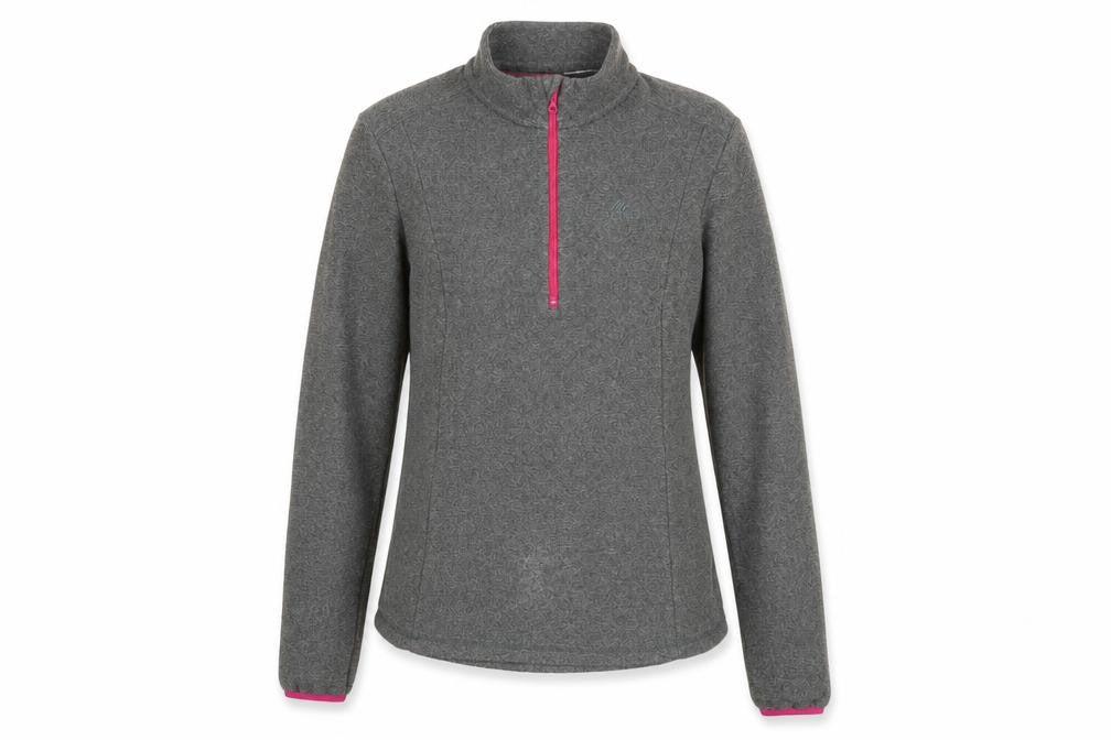 Front view of Decathlon women’s grey polyester pullover sweatshirt, size UK 10, - logo