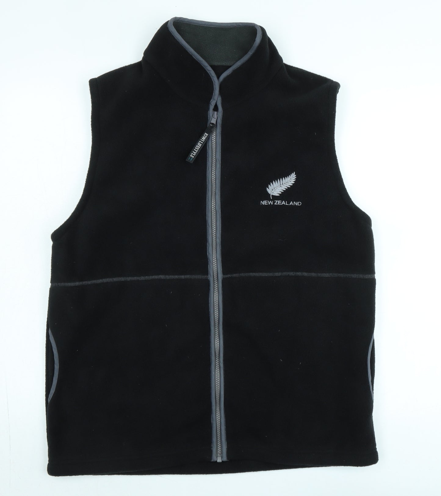 Kiwi Mens Black Gilet Waistcoat Size L Zip - Logo-New Zealand