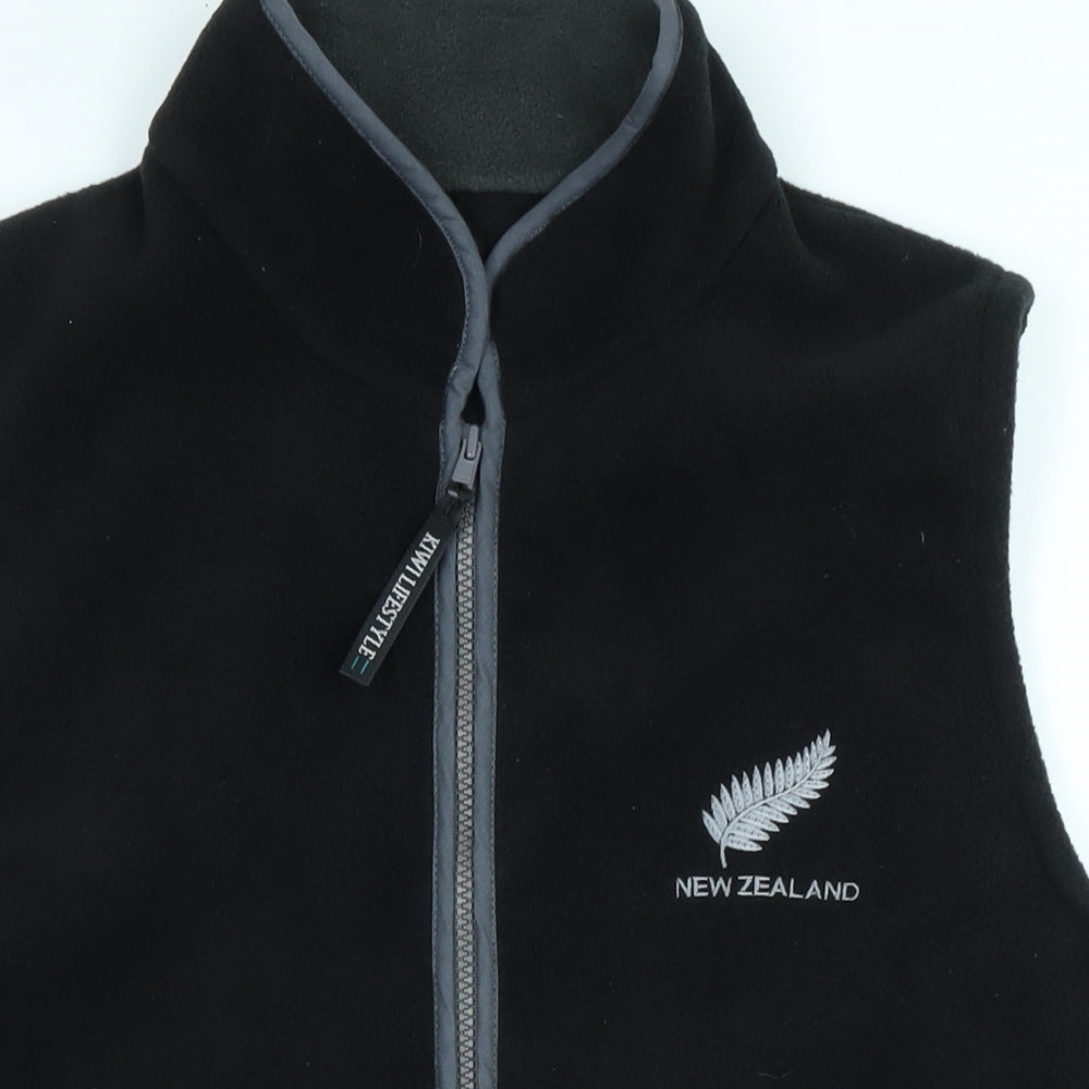 Kiwi Mens Black Gilet Waistcoat Size L Zip - Logo-New Zealand