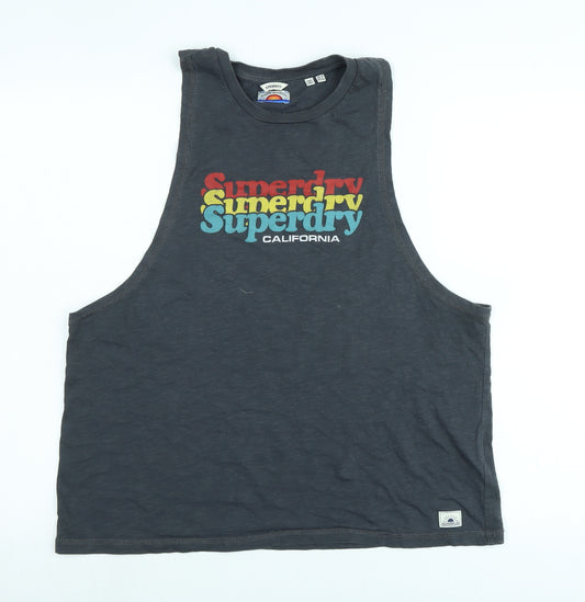 Superdry Womens Grey Cotton Basic Tank Size 12 Scoop Neck - Logo- SUPERDRY