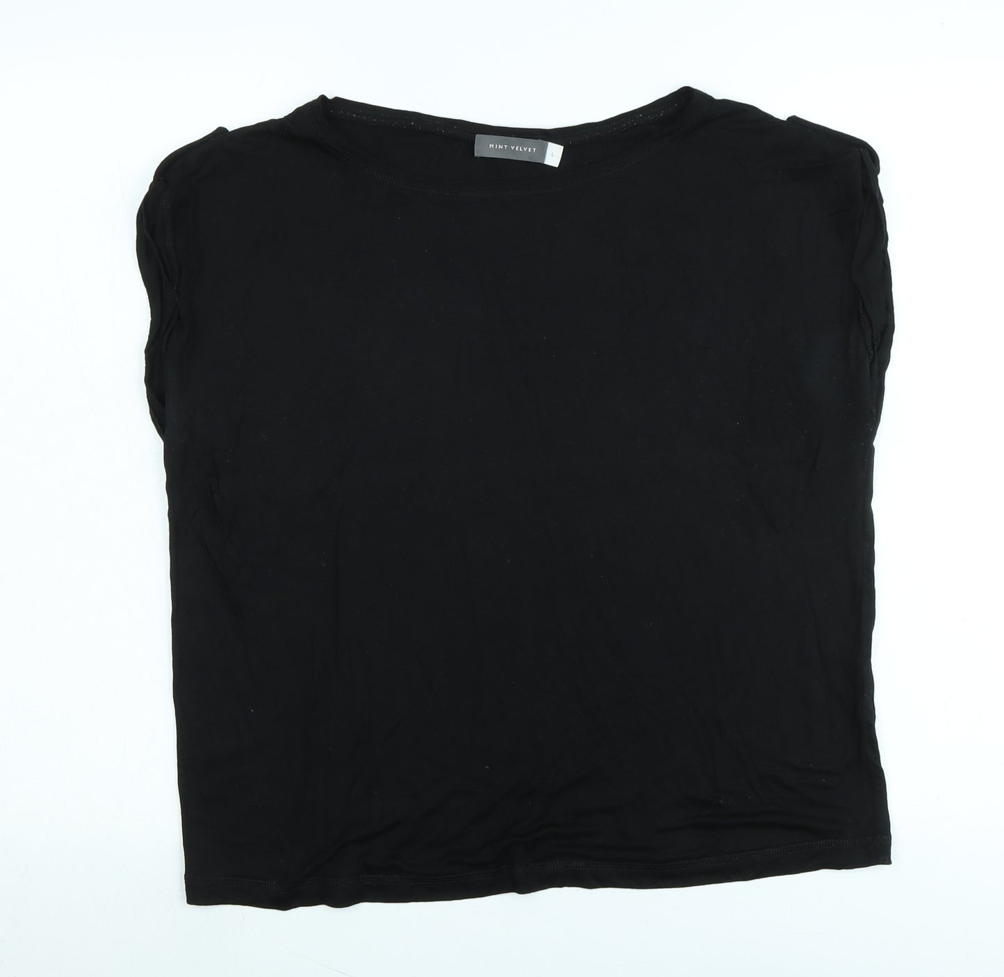 Mint Velvet Womens Black Polyester Basic T-Shirt Size L Boat Neck - Logo