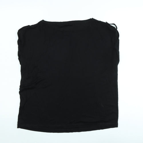 Mint Velvet Womens Black Polyester Basic T-Shirt Size L Boat Neck - Logo