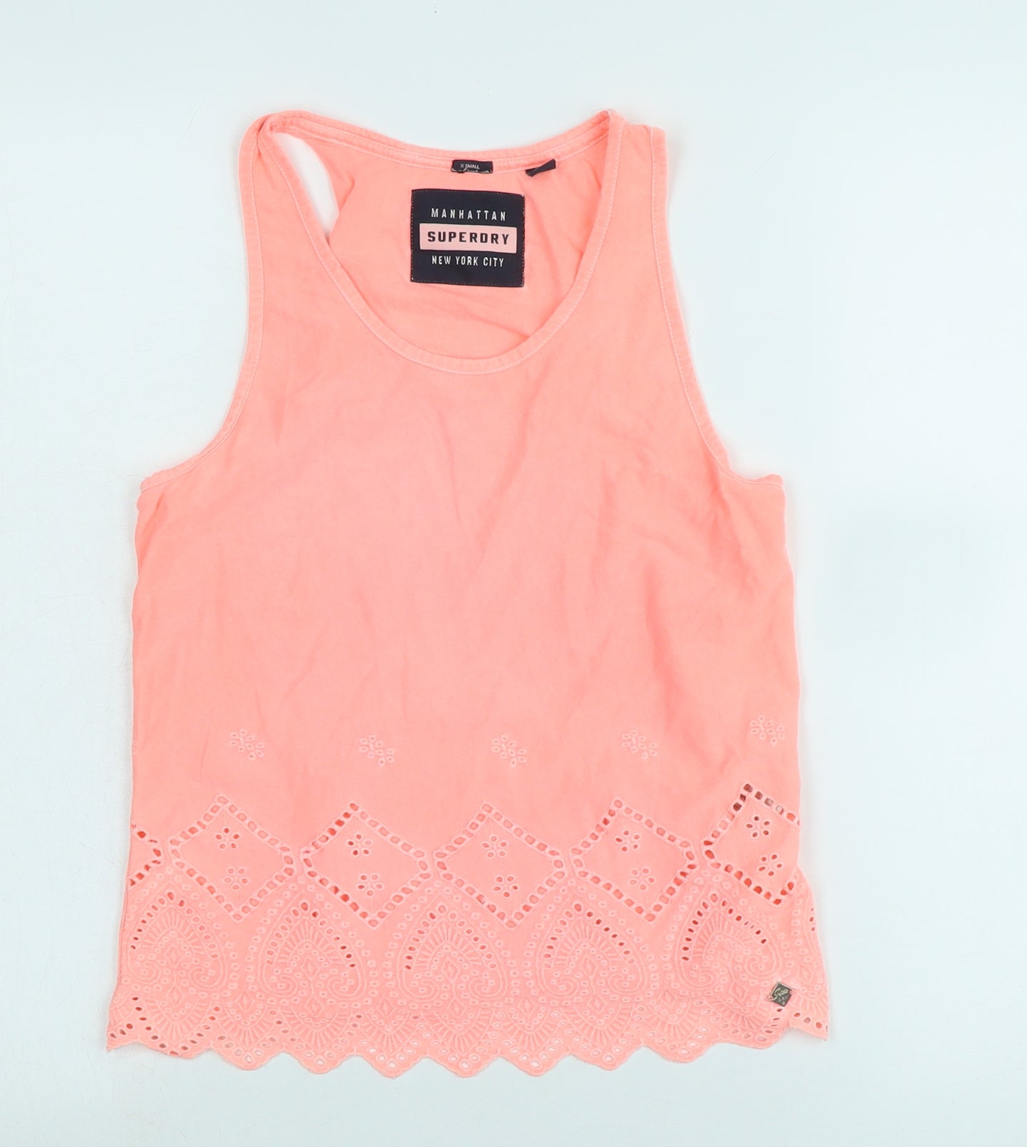 Superdry Womens Orange Cotton Basic Tank Size XS Scoop Neck - Logo