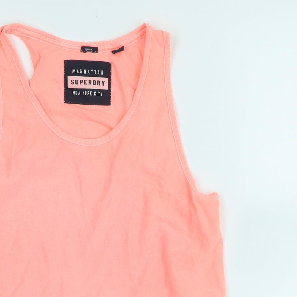 Superdry Womens Orange Cotton Basic Tank Size XS Scoop Neck - Logo