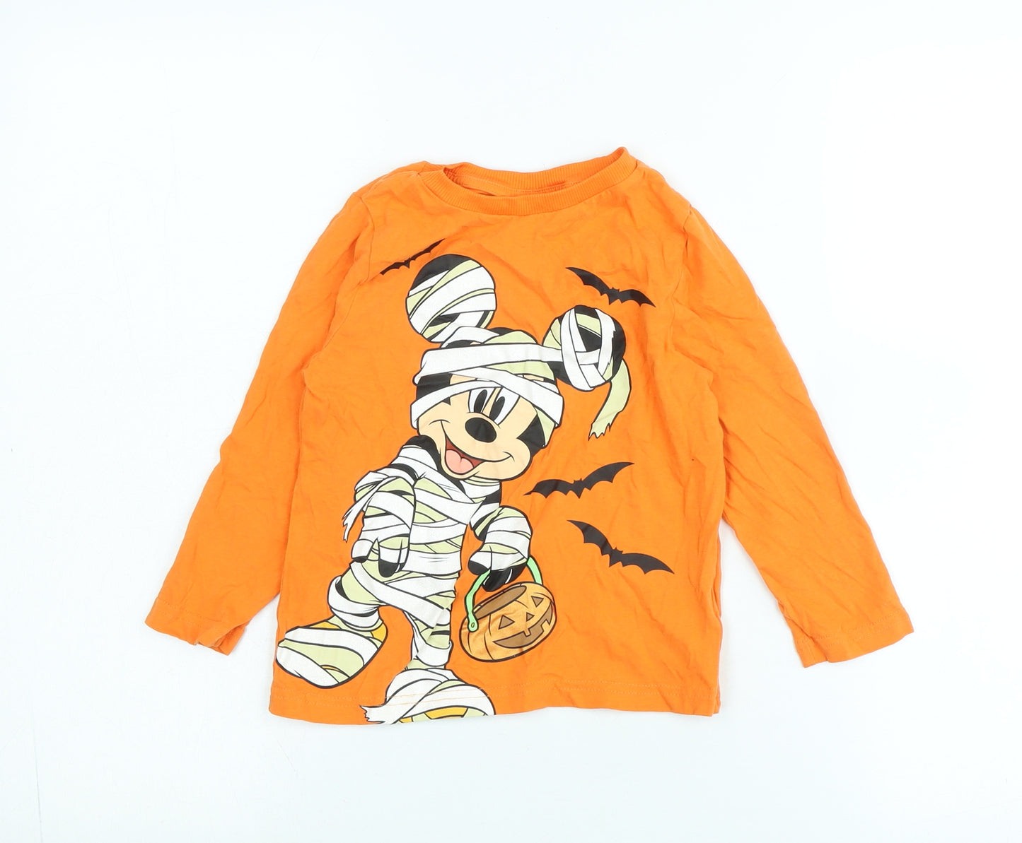 Disney Boys Orange Cotton Jersey T-Shirt Size 5-6 Years Crew Neck - Logo- Micky Mouse