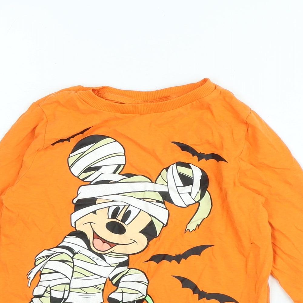 Disney Boys Orange Cotton Jersey T-Shirt Size 5-6 Years Crew Neck - Logo- Micky Mouse