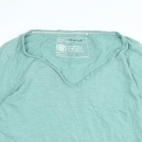 Fat Face Womens Green Cotton Jersey T-Shirt Size M V-Neck - Logo