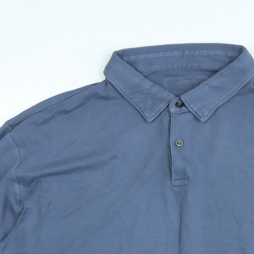 Charles Tyrwhitt Mens Blue Polyester Polo Size L Collared Button - Logo