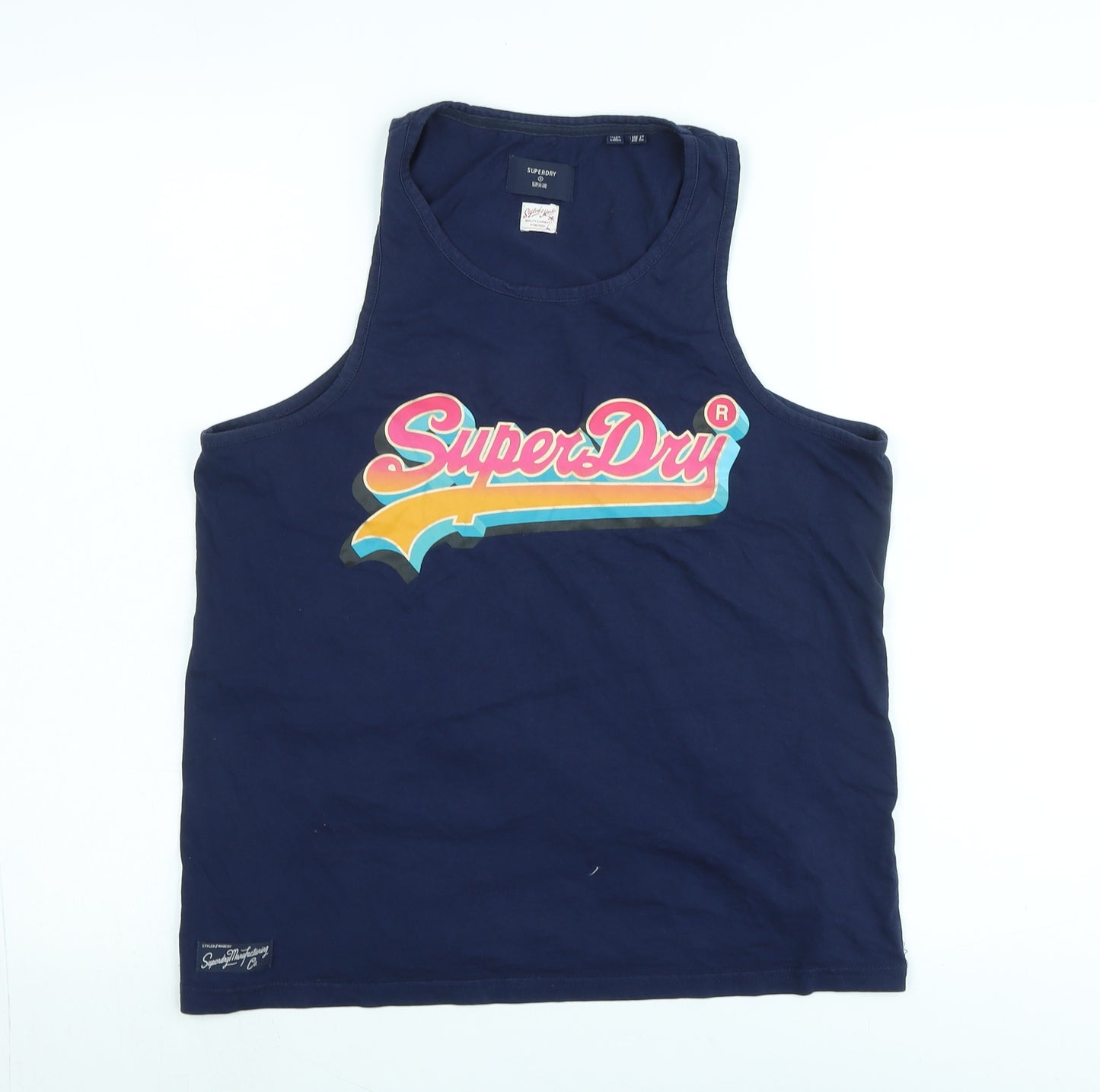 Superdry Womens Blue Cotton Basic Tank Size 12 Scoop Neck - Logo - Superdry