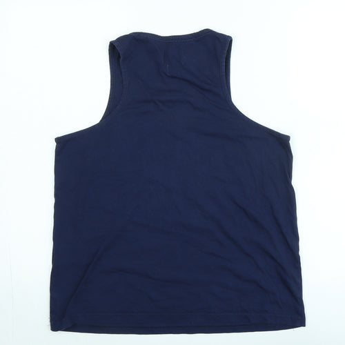 Superdry Womens Blue Cotton Basic Tank Size 12 Scoop Neck - Logo - Superdry