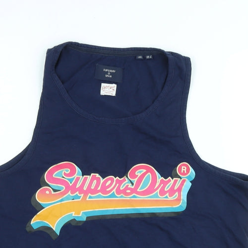 Superdry Womens Blue Cotton Basic Tank Size 12 Scoop Neck - Logo - Superdry