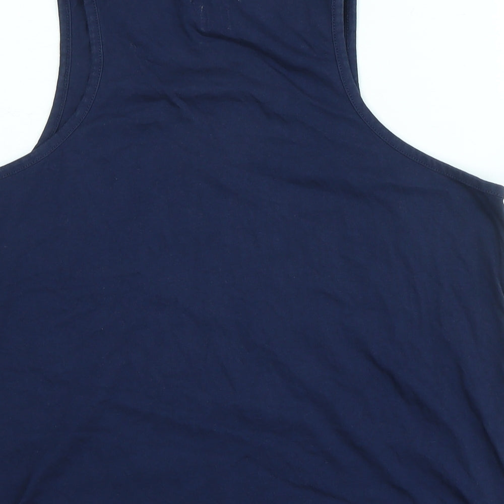 Superdry Womens Blue Cotton Basic Tank Size 12 Scoop Neck - Logo - Superdry