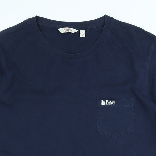 Lee Cooper Mens Blue Cotton T-Shirt Size L Crew Neck - Logo