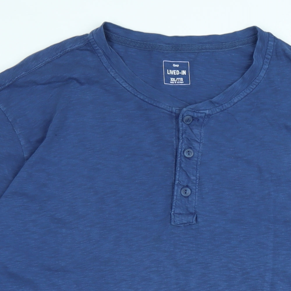 Gap Mens Blue Cotton Blend T-Shirt Size 2XL Crew Neck - Logo
