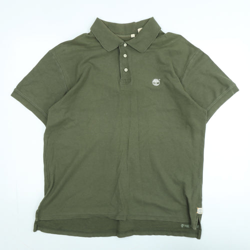 Timberland Mens Green Cotton Polo Size L Collared - Logo