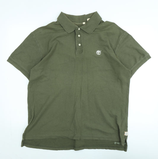 Timberland Mens Green Cotton Polo Size L Collared - Logo