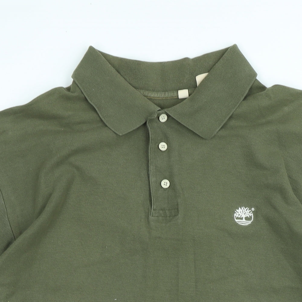 Timberland Mens Green Cotton Polo Size L Collared - Logo