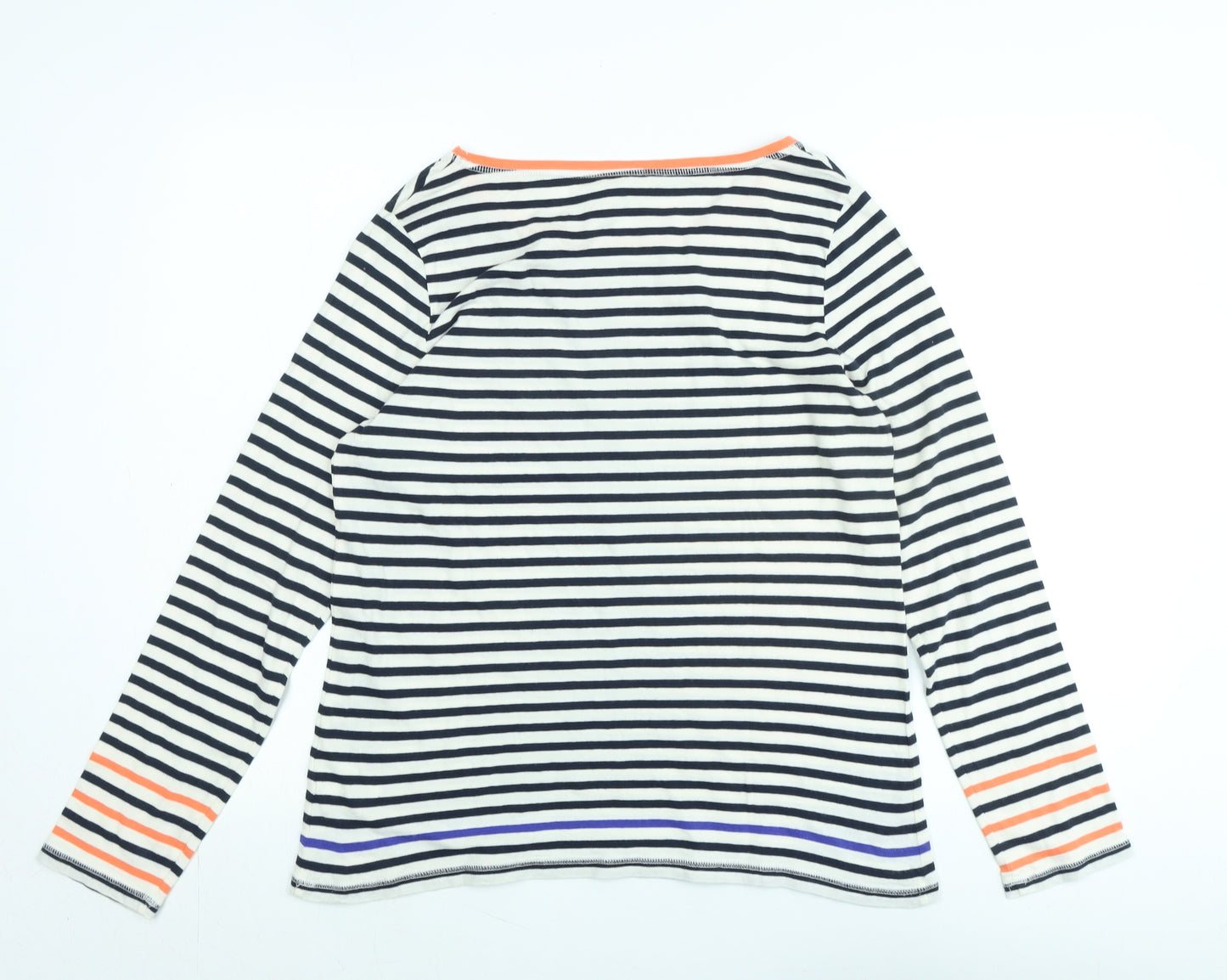 White Stuff Womens Multicoloured Striped Cotton Jersey T-Shirt Size 12 Boat Neck - Logo