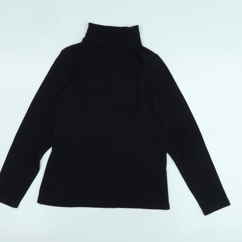 isle Womens Black High Neck Cotton Pullover Jumper Size S - Logo