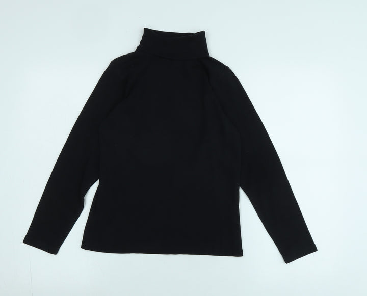 isle Womens Black High Neck Cotton Pullover Jumper Size S - Logo