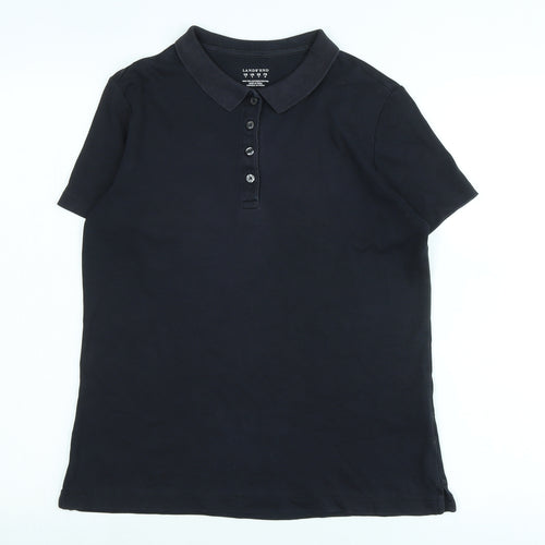 Lands End Womens Black Cotton Basic Polo Size S Collared - Logo