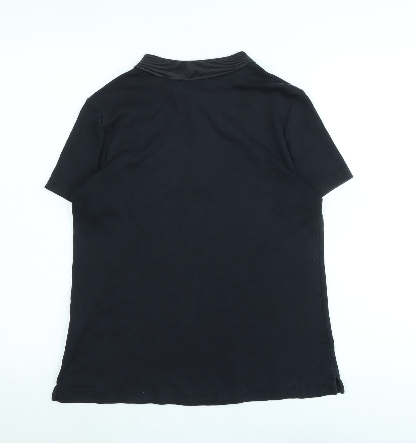 Lands End Womens Black Cotton Basic Polo Size S Collared - Logo