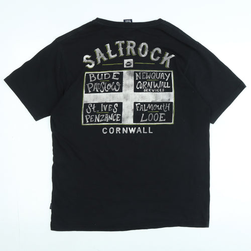 Saltrock Mens Black Cotton T-Shirt Size M Crew Neck - Logo - saltrock