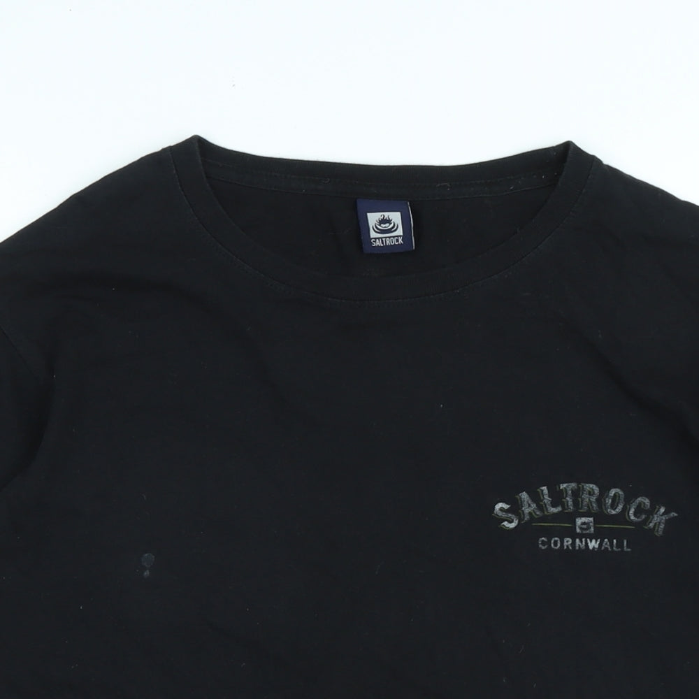 Saltrock Mens Black Cotton T-Shirt Size M Crew Neck - Logo - saltrock