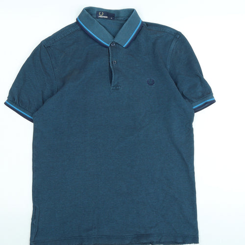 Fred Perry Mens Blue Cotton Polo Size M Collared - Logo