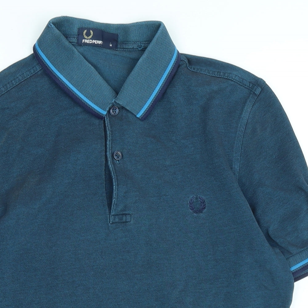 Fred Perry Mens Blue Cotton Polo Size M Collared - Logo