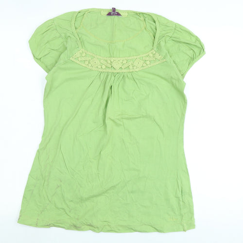 Fat Face Womens Green Cotton Basic T-Shirt Size 12 Scoop Neck - Logo