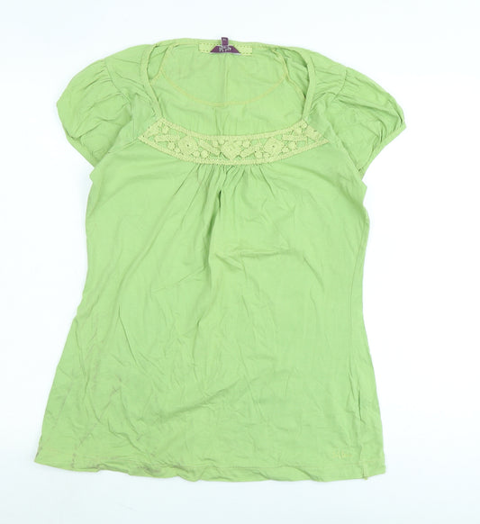 Fat Face Womens Green Cotton Basic T-Shirt Size 12 Scoop Neck - Logo